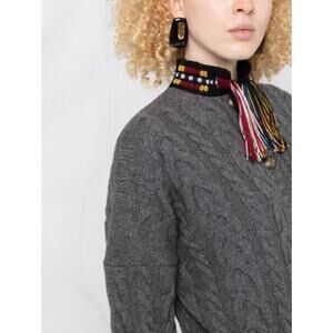 Etro Grey Wool Cashmere Blend Cable-Knit Cropped Cardigan Womens Size 38 / US 2